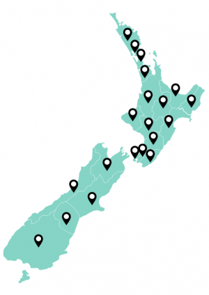 Map showing the regions in NZ